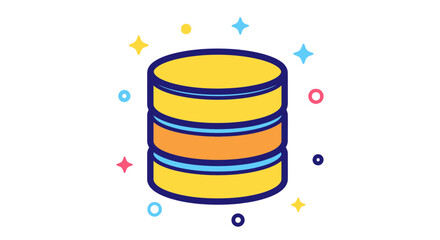 A stylized illustration of a database server, depicted as stacked disks with colorful accents and sparkles.