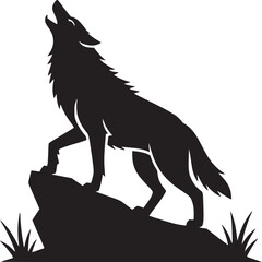 Black wolf howling on rock silhouette vector illustration wildlife animal predator canine forest nature design