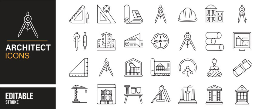 Architectural Equipment and Tools Icon Set for Engineers