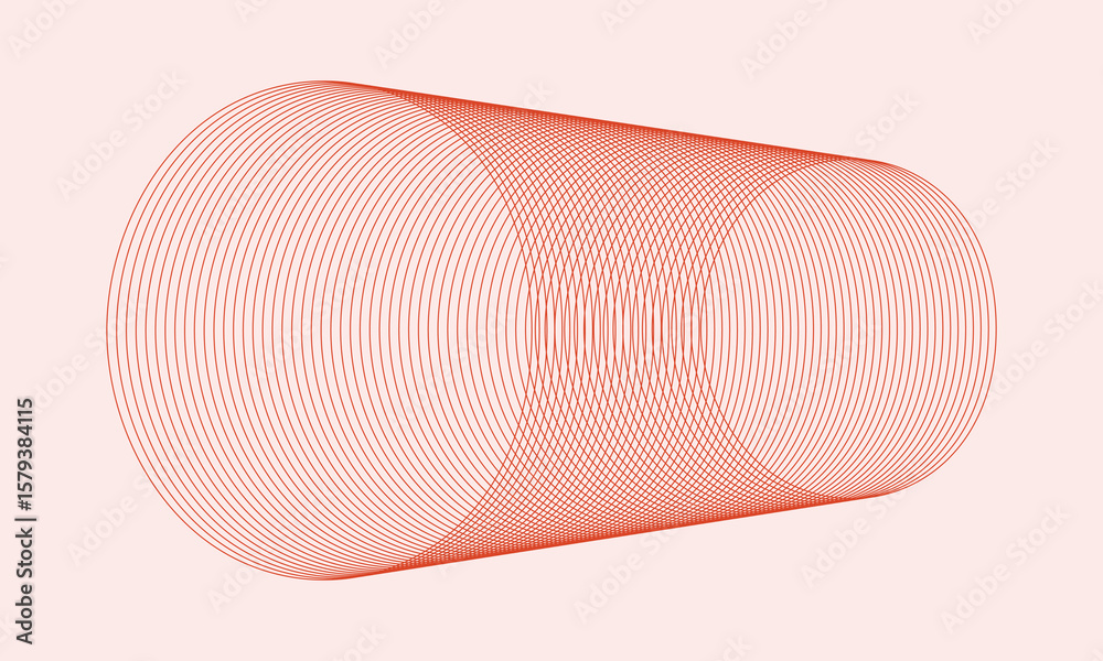 Poster abstract pattern formed by numerous small red dots creating a cylindrical shape with wavy designs