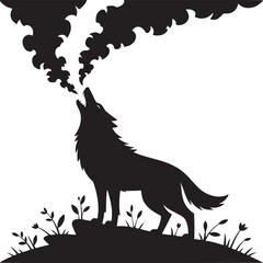 Black and white wolf howling silhouette vector illustration animal wildlife nature design art graphic