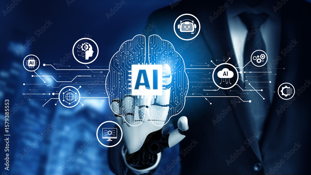 Poster ai assistant brain processor with llm technology, big data, machine learning, generative ai for busi
