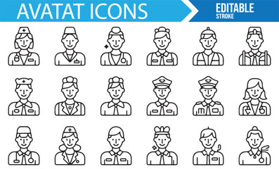 Set of avatar icons for various professions and career roles.