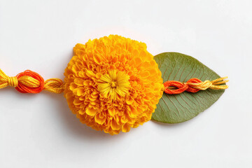 marigold flower design rakhi on white background