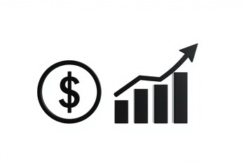 Black dollar sign coin and rising bar graph with arrow
