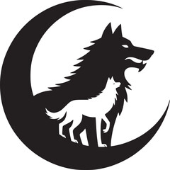 Wolf moon logo design black and white vector illustration for company and brand identity and tattoo idea