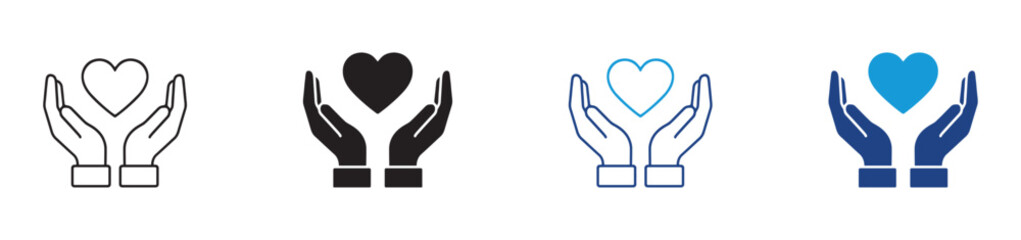 Set of Hands holding a heart shape icon , concepts of love charity and support , vector illustrating .