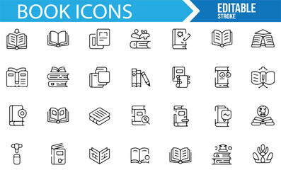 Collection of book icons for reading, literature, and education projects.