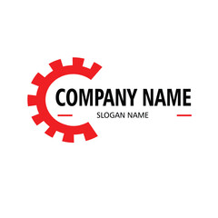business concept with gears simple logo of initial letter c in red gear shape