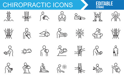 Icons representing various chiropractic techniques and posture corrections.