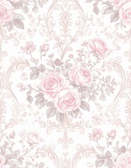 ロココ調ピンクフローラルパターンのビンテージ壁紙
Vintage Rococo Pink Floral Wallpaper Pattern