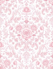 Fototapeta premium ロココ調ピンクフローラルパターンのビンテージ壁紙 Vintage Rococo Pink Floral Wallpaper Pattern