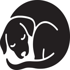 Sleeping dog illustration black and white puppy curled up relaxing pet animal canine domestic mammal drawing