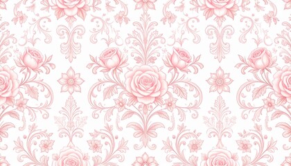 ロココ調ピンクフローラルパターンのビンテージ壁紙
Vintage Rococo Pink Floral Wallpaper Pattern