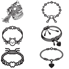Friendship bracelets symbol vector image black and white set-3