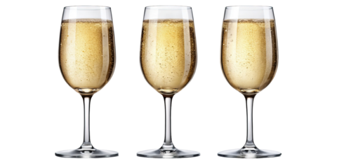 Three champagne glasses celebration toast sparkling wine alcoholic beverage drink on transparent background