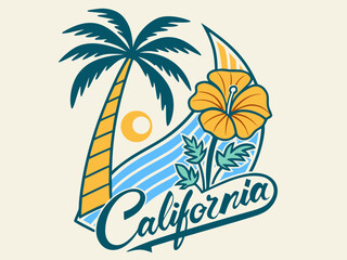 Obraz premium California State Symbol Graphic with Palm Trees and Bear