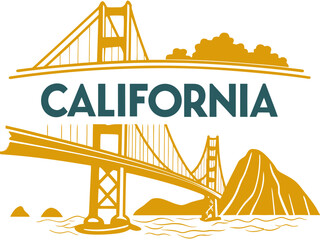 California State Symbol Graphic with Palm Trees and Bear