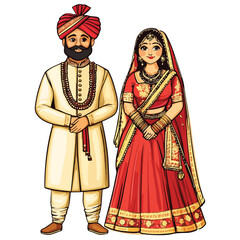 Kashmiri Wedding Couple in Traditional Costume of Jammu and Kashmir