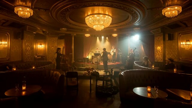 Vintage Jazz Club Atmosphere with Live Band Performance and Elegant D?cor, Nightlife Vibes