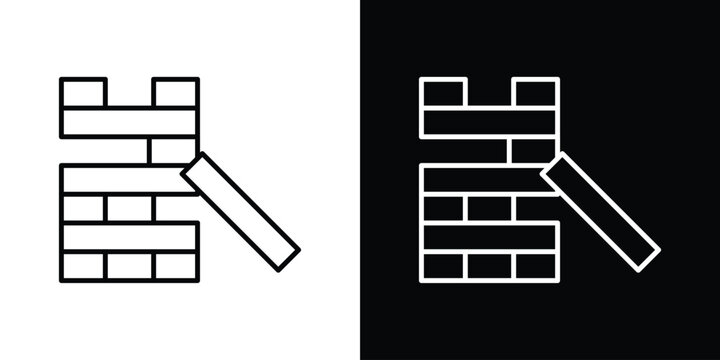 Wooden block icon in outline and solid vector sign for web