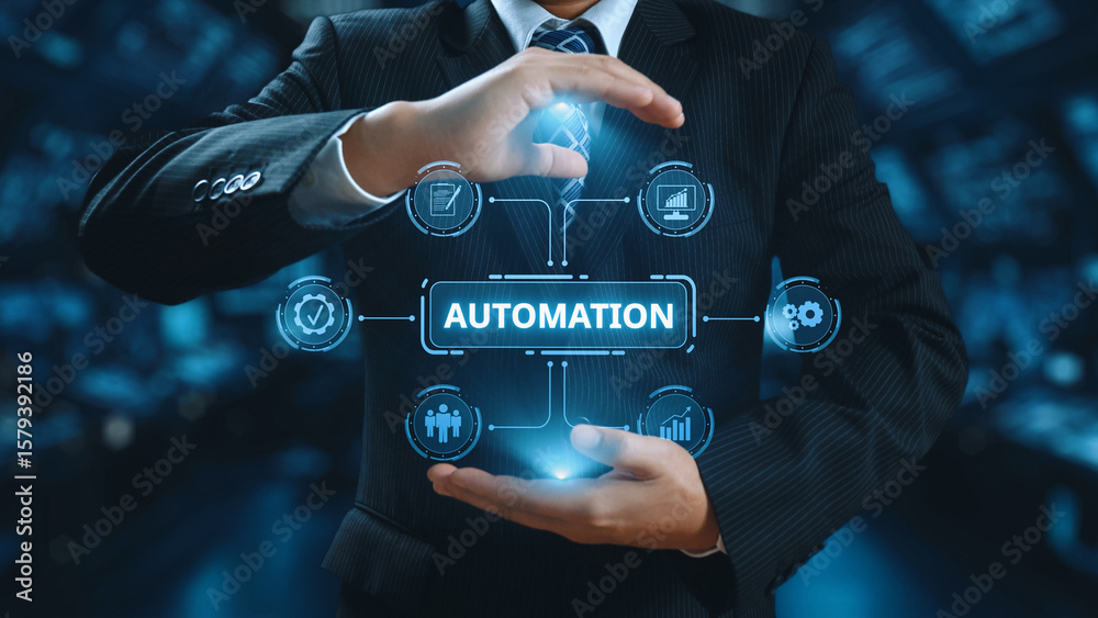 Poster modern automation drives workflow efficiency by connecting systems, people, and data. with intellige