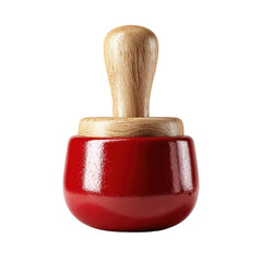 Red Wooden Mortar and Pestle: A close-up shot of a vibrant red wooden mortar and pestle, embodying a seamless blend of functionality and artistry for culinary enthusiasts and designers alike.