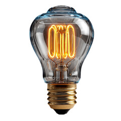 Vintage Edison Bulb: A stylish vintage-style Edison light bulb with a clear glass and a warm, glowing filament. The bulb has a unique teardrop shape and a light blue tinted glass.