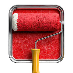 Red Paint Roller's Bold Mark: A vibrant image of a paint roller in action, fully immersed in a pool of rich red paint, creating a visual symphony of color and texture.