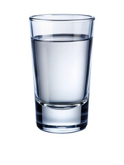Clear shot glass filled with water for hydration and health drink concept photo on transparent background
