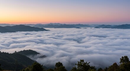 Obraz premium Serene Sunrise Over a Sea of Clouds in the Mountains