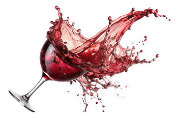 Red wine glass splash high speed photography black background stock photo on transparent background