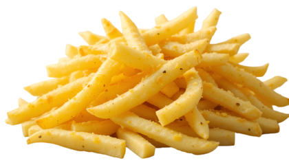 Golden french fries are piled high, a delicious and tempting snack food for any occasion isolated on transparent background