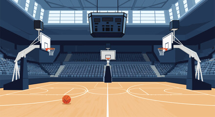 Pixel art basketball arena with two courts and glowing hoops ready for a slam dunk championship showdown