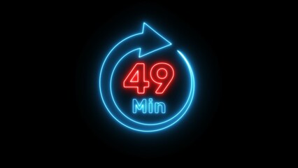 Neon timer clock  illustration. Neon countdown minute symbol.