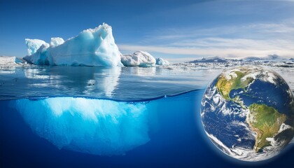 earth in water among iceberg in result of climate changes