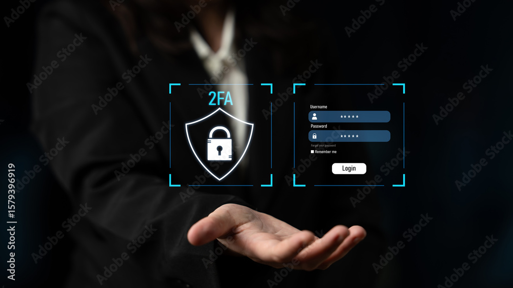 Poster two-factor authentication strengthens login system security. adds protection, two-factor authenticat