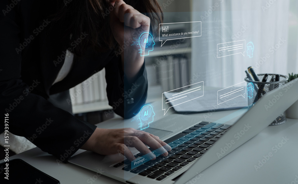 Poster ai chatbot interface facilitates communication, chatbot, and ai interaction for automated user suppo