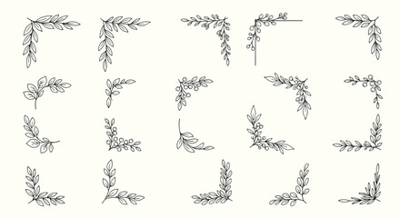 Collection of fifteen elegant decorative floral corner flourishes and ornate borders for creative design projects and artistic layouts