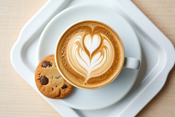 cup of coffee with heart shaped cookies
