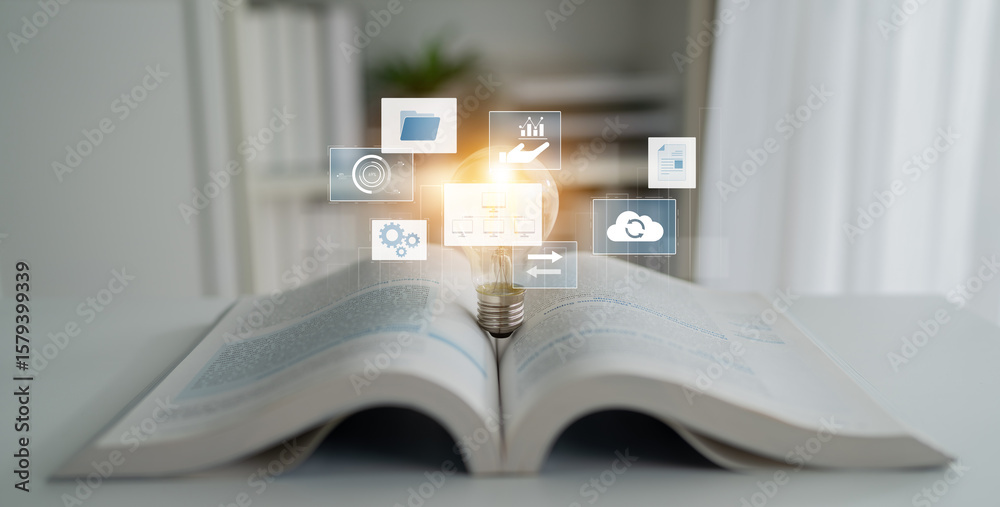 Poster digital business infrastructure with data system, analytics, sync. system management improves access