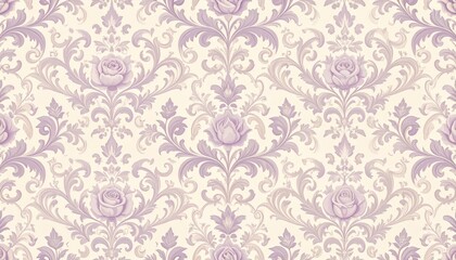 Fototapeta premium 優雅なロココ調フローラルパターン（紫とベージュ） Elegant Rococo Floral Pattern in Purple and Beige