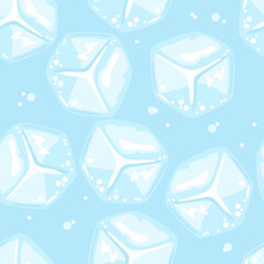 Ice cubes background. Blue seamless pattern. Vector cartoon flat illustration.