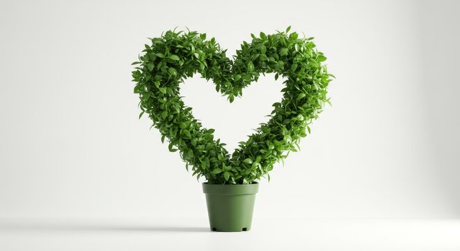 Heart Shaped Plant in Pot - A green plant shaped like a heart in a green pot symbolizes love, nature, growth, affection, and springtime.