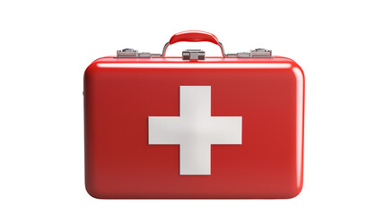 Bright red first aid kit, a symbol of safety and medical assistance, stands ready for emergency situations.