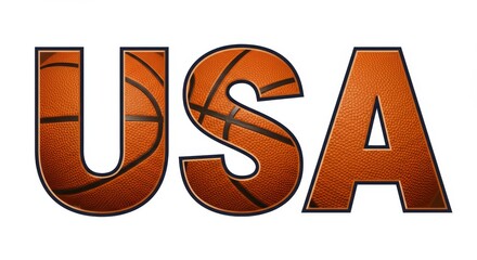 USA Basketball Text Graphic - Patriotism, sport, competition, teamwork, and victory are symbolized in this graphic featuring the letters USA textured with a basketball pattern