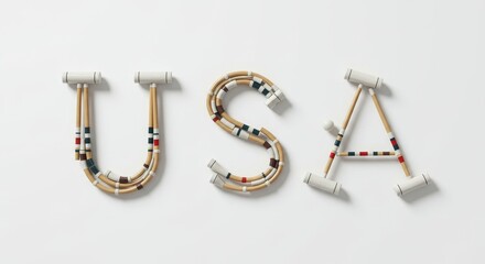 USA Croquet Mallet Letters - Croquet mallets arranged to spell out USA. A creative and unique