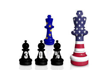 Chess made from USA and EU flags. Europe Union and United States of America trade, tariffs, duty...