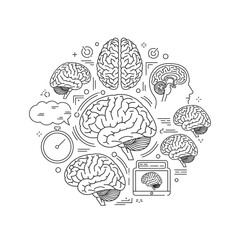 A collection of brain icons isolated on white background