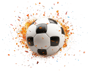 Explosive soccer ball action sports arena graphic design dynamic environment isolated on transparent background